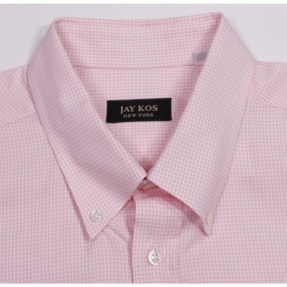 Jay Kos New York Pink White Check Cotton Dress Shirt (44) 17.5-34/35 - Picture 5 of 8